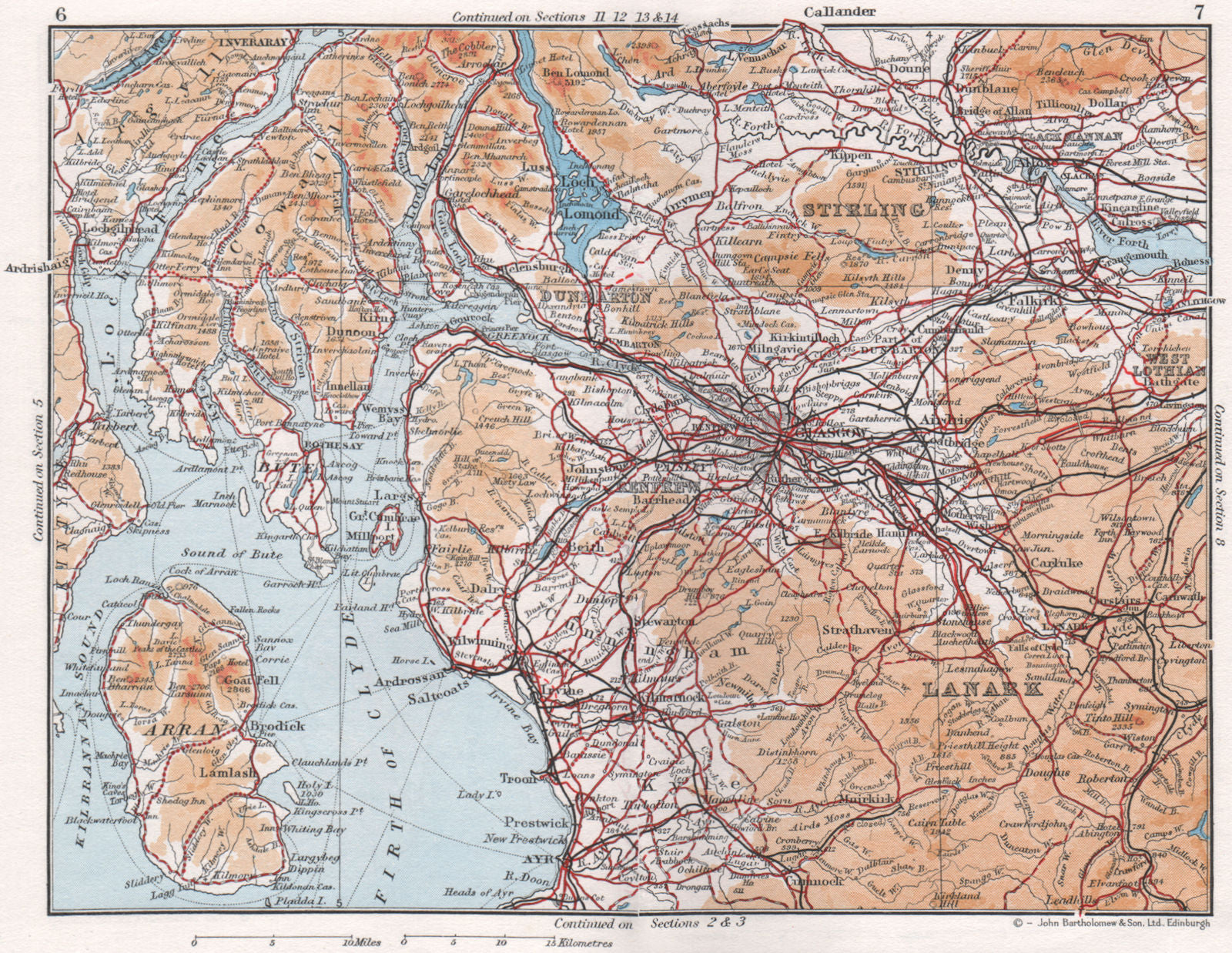 CENTRAL SCOTLAND. Glasgow Firth of Clyde Lanarkshire Dunbarton &c 1967 old map